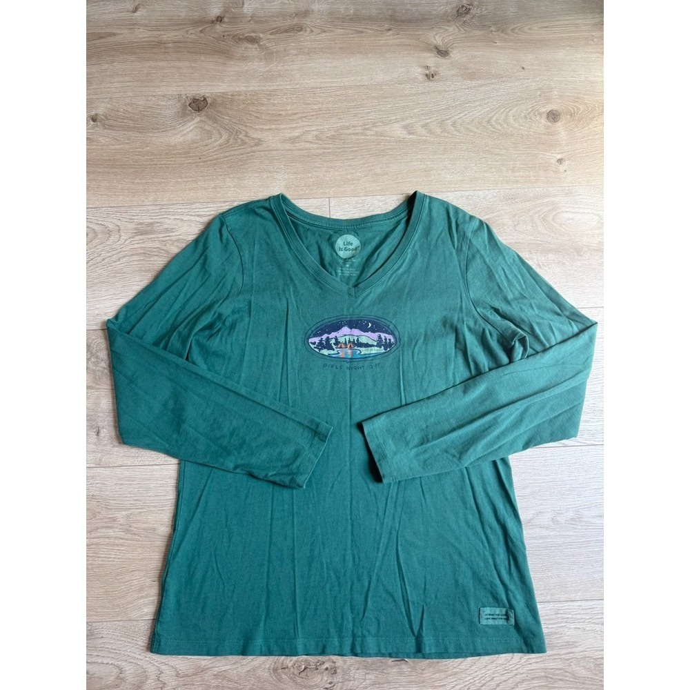 Women's Life is Good crusher tee classic fit v-neck green girls night out size M